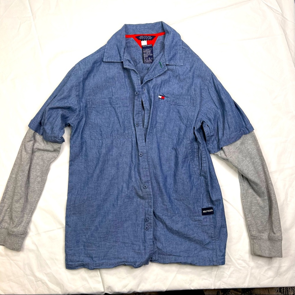Tommy Hilfiger  Button Down Shirt Great Condition Size Large Indigo A040222